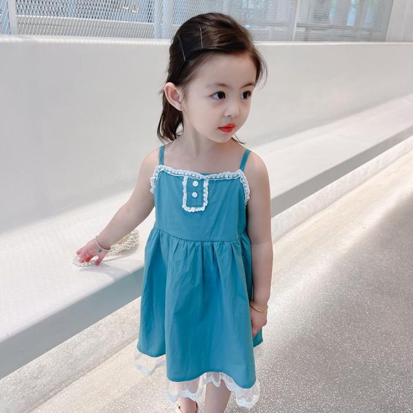 

girl's dresses summer style princess's wind lace halter dress middle child baby cute peacock blue 3 two-button 4 5, Red;yellow