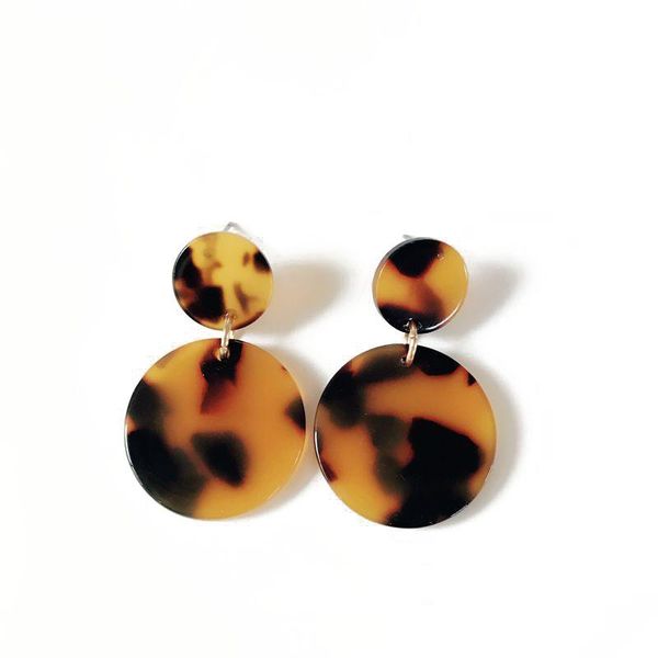 

stud sweet design tortoise round resin leopard print earring, Golden;silver