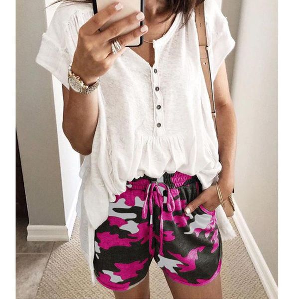 

women's shorts ladies women print beach pockets summer camo, White;black