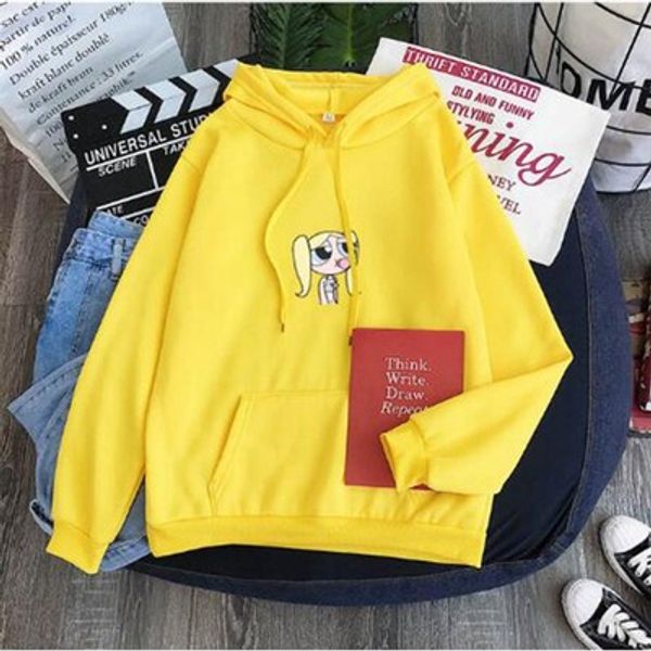 

women's cartoon cartoon printed hoodie women's autumn and winter with fleece european and american korean version loose hoodie lon, Black