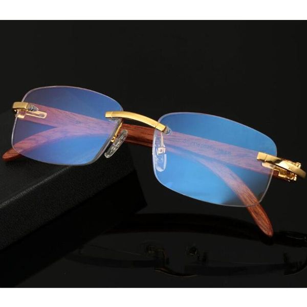 Mode Sonnenbrillenrahmen Edle Männer Holz Große Randlose Brillengestell Elastisches Scharnier 53-18-135 Für Rezept Lesen Anti-Blueray-Brille A