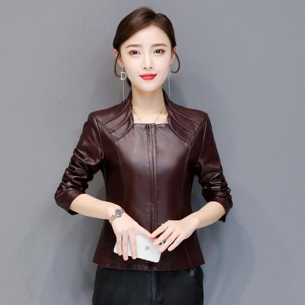 

women's leather & faux large size 3xl 4xl jacket 2021 motorcycle jackets women coat female outerwear, Black