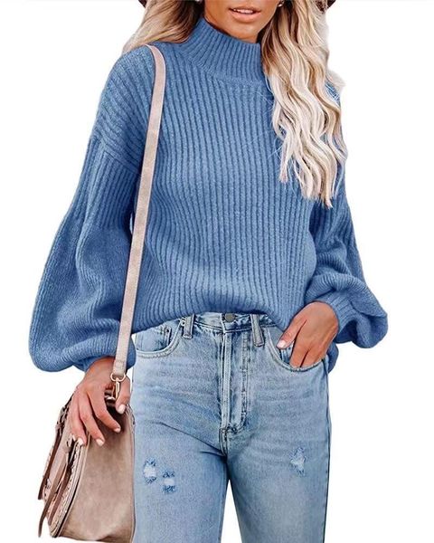 

casual dresses 2021 autumn winter knitwear women's wear medium high neck pullover sweater, Black;gray