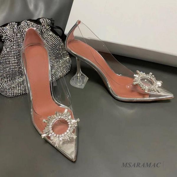 

dress shoes formal pvc pumps high heel summer crystal badge pointed toe party women quality transparent bridal, Black