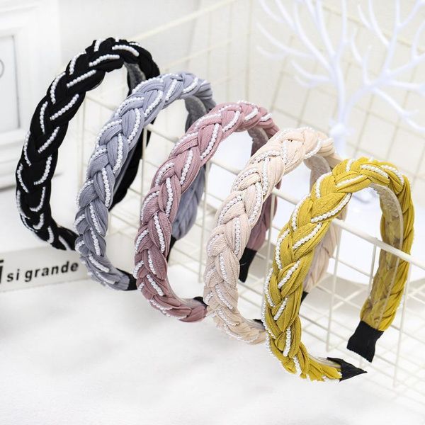 

fashion multicolor lace pearl womens hair band upscale cross girl dress up accessories simple solid washing face headband1