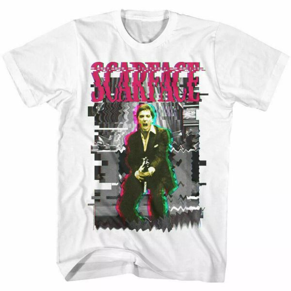

scarface glitch t shirt licensed mob mafia al pacino movie white, White;black