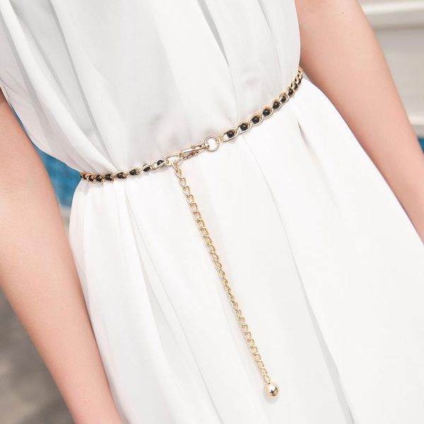 

fashion imitation pearl beads thin waist chain belt women waistband strap dress accessories 9 colors belts, Black;brown