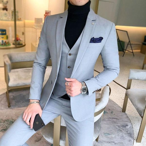 

men's suits & blazers 2021 spring male lattice large size suit korean youth professional formal wear groomsman traje hombre three piece, White;black