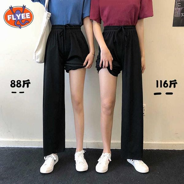 

women's pants & capris wide leg for women casual elastic high waist 2021 fashion loose long pleated pant trousers femme korean version, Black;white