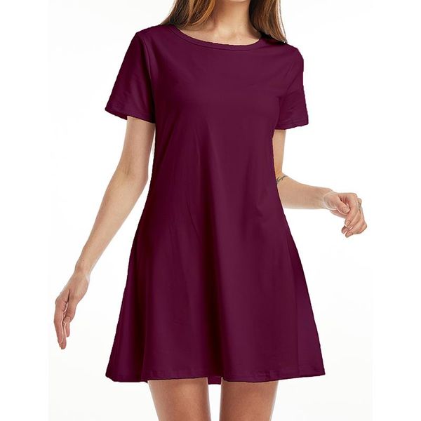 

casual dresses women dress summer short sleeve o neck t shirt simple printing a line mini vintage solid loose robe, Black;gray