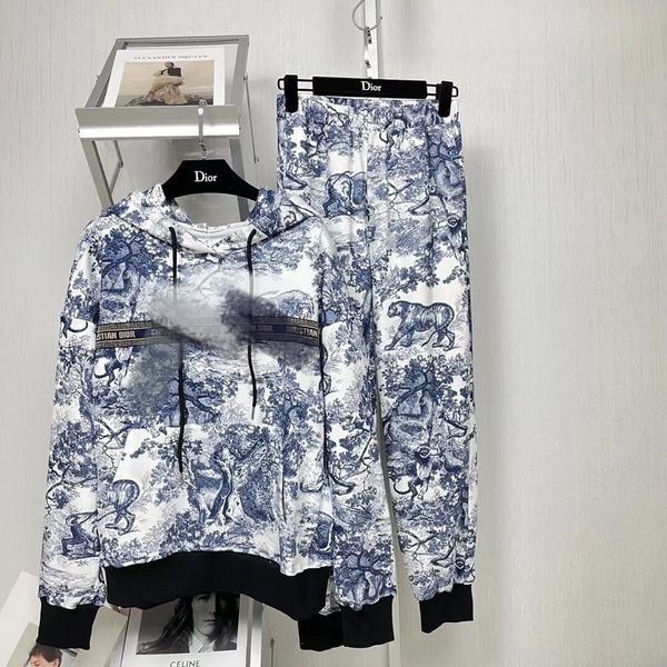

2021 autumn winter new hooded printed long sleeved and legged pants set, Gray
