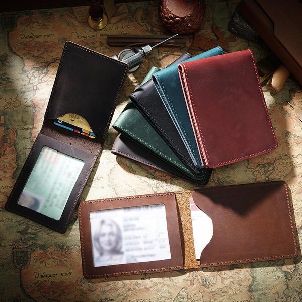 

card holders siku leather men's wallet case handmade id holder distress, Brown;gray
