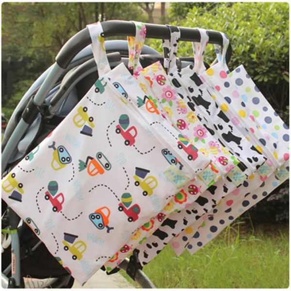 

diaper bags baby 30*40 bag cartoon waterproof reusable wet dry print pocket nappy travel single layer with zipper