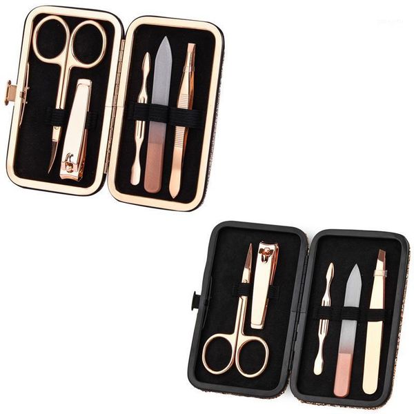 

5pcs pedicure dead skin stainless steel with case travel tweezers remover nail care cleaning file clippers tools manicure set1