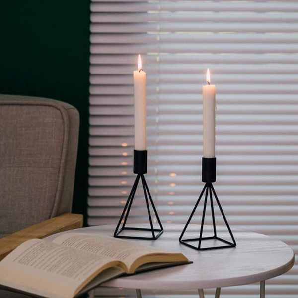 

candle holders 2 piece set black holder suitable for cone candles, geometric line modern decoration 2021