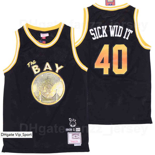 

men moive basketball 40 sick wid it jersey vintage e-40 x bay retro breathable sports pure cotton uniform pullover team color black excellen