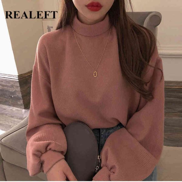 

autumn winter solid turtleneck women's sweatshirts lantern sleeve oversize ladies pullovers loose female 210428, Black