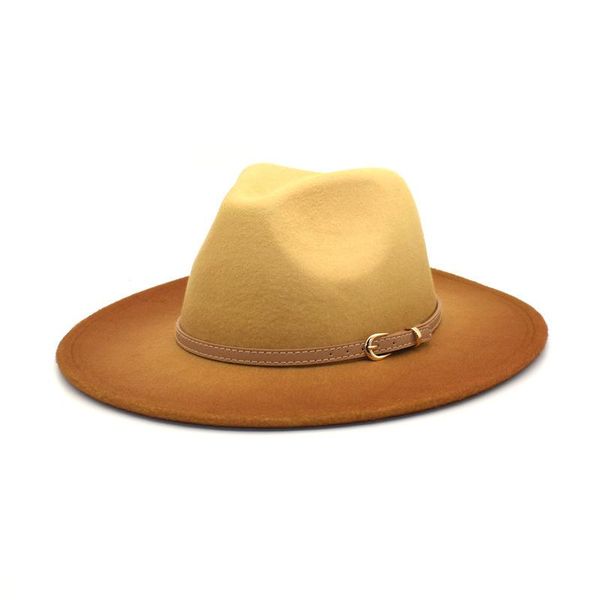 

wide brim hats men women two-color gradient wool felt jazz fedora british style trilby party formal panama cap dress hat, Blue;gray