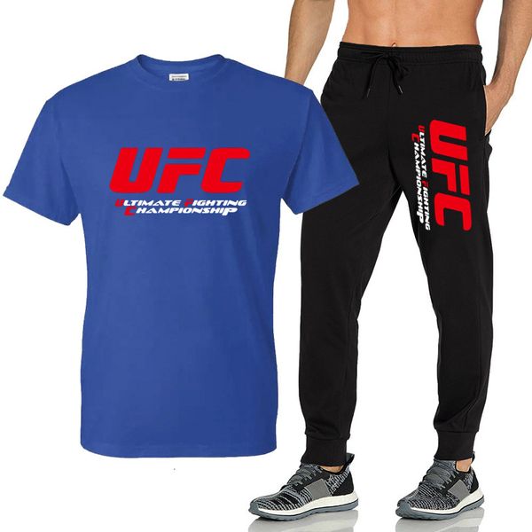 

ufc combat ultimate fighting short sleeve mma casual t-shirt pants set, Gray