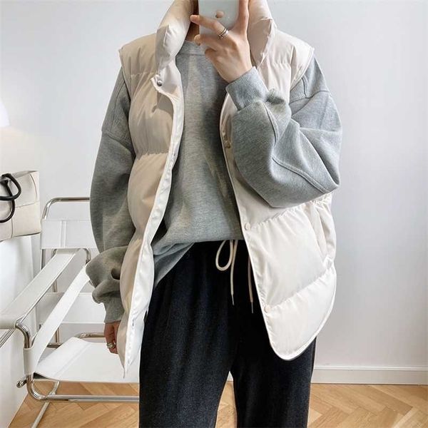 

hxjjp down cotton vest jackets women short autumn winter loose outerwear sleeveless bread waistcoat 709 211109, Black;white
