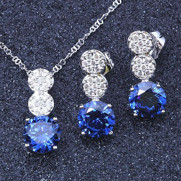 

earrings & necklace 2021 african bridal gold color wedding blue crystal sieraden women fashion jewellery set t017, Silver