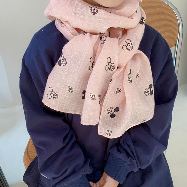 

scarves korean cute cartoon children's cotton and linen scarf 2021 autumn winter male female baby printing soft, Blue;gray