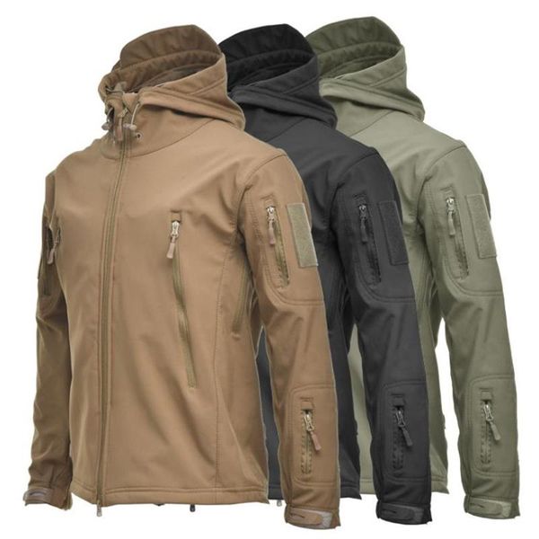 

men's jackets outdoor waterproof soft shell jacket hunting coat windproof windbreaker hiking camping hooded male tactical clothes, Black;brown