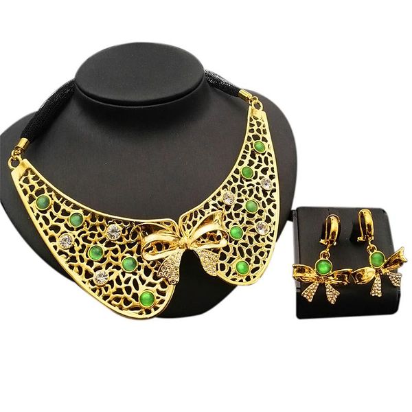 

earrings & necklace yulaili dubai gold jewelry sets for women bowknot stud party wedding costume accessories, Silver