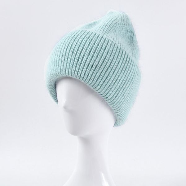 Estilo de cor de doces moda inverno quente beanie conciso de pele de coelho sólido e acrílico misturado manchas de malha 8 cores misturadas por atacado