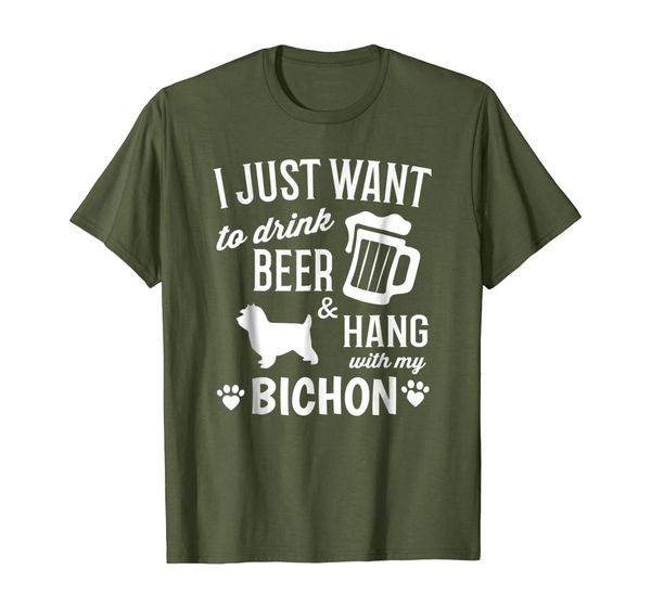 

bichon frise shirt i just want to drink beer dog gift tshirt, White;black