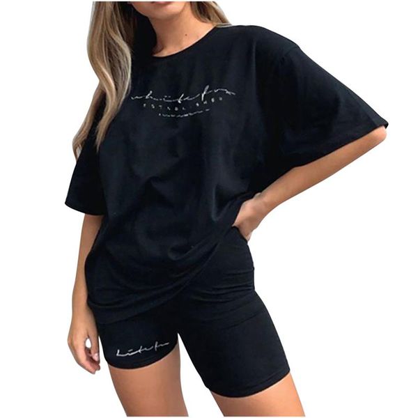 

women's tracksuits summer t shirts set women fashion casual printing t-shirts ladies short sleeve o-neck and shorts ropa de mujer, Gray