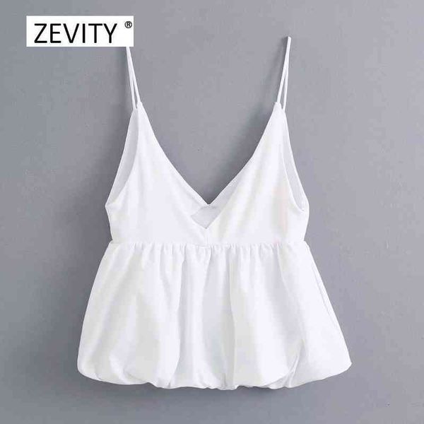 

women's blouses & shirts zevity women sweet v neck knitting chest patchwork white poplin sling blouse ladies chic casual slim pompous