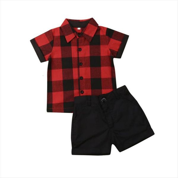 

1 5y summer toddler kids baby boy sets gentleman clothes red plaid shirt shorts pants formal outfit, White