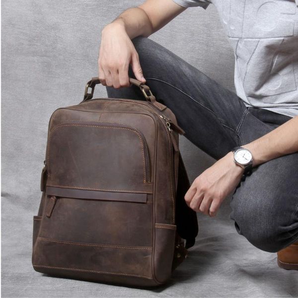 

backpack vintage men's cow leather shoulder bags men genuine school backpacks for teenage boys luxury designer backbag