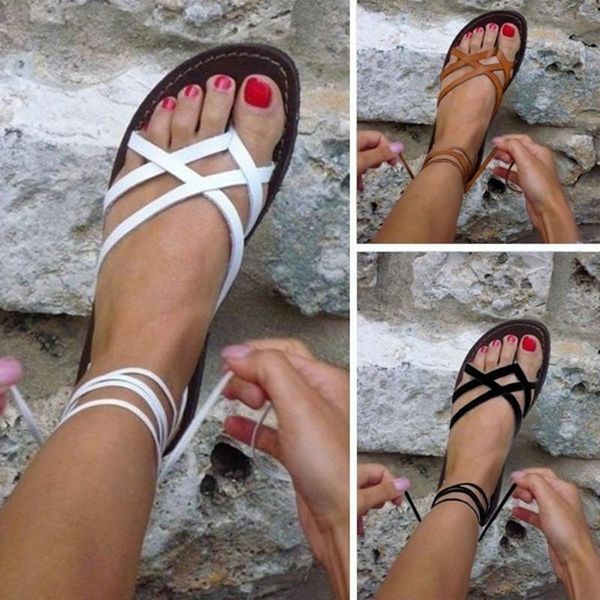

sandals women gladiator casual shoes summer large size 43 flat lace-up beach comfortable, Black