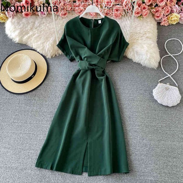 

nomikuma bow bandage slim waist elegant vestidos femme korean short sleve o-neck women dress new korean dresses 6f485 210427, Black;gray