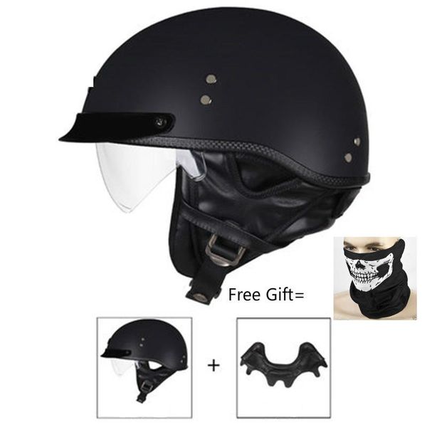 

motorcycle motorbike rider half open face pu leather helmet with lens approved moto accessories atv ka helmets