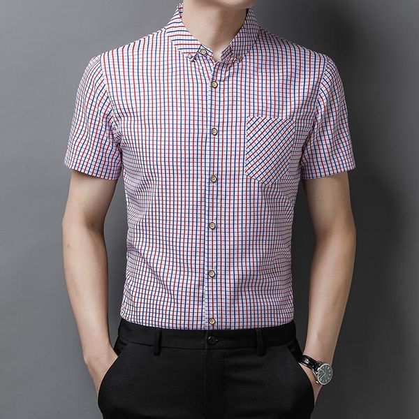 

men's casual shirts summer short sleeve men slim fit plaid dress shirt solid color camisa masculina drop c751, White;black