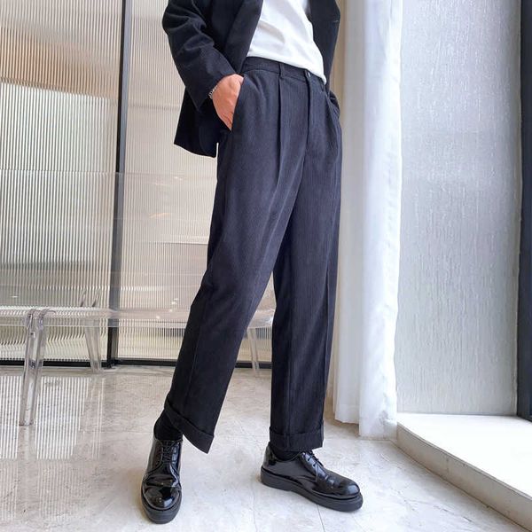 Frühlingsmänner schlaffe breite Bein-Freizeithosen Cord lose gerade Hosen einfarbige Anzughosen Streetwear Sozialhosen 210527