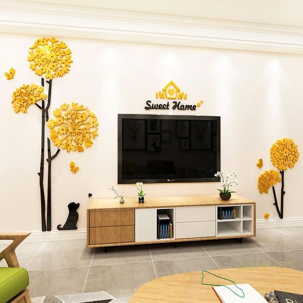 

wall stickers cartoon cat dog pattern 3d decals tree living room decorations diy acrylic wallpaper tv bacground art mural