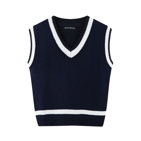 

vintage girls sweet v neck knitted vest pullovers spring fashion ladies cute short sweaters casual women chic waistcoat 210427, White;black
