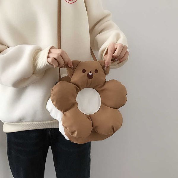 

cute flower bear shoulder bag fashion women cartoon crossbody girls purses and handbags novel messenger polyester bag c0601