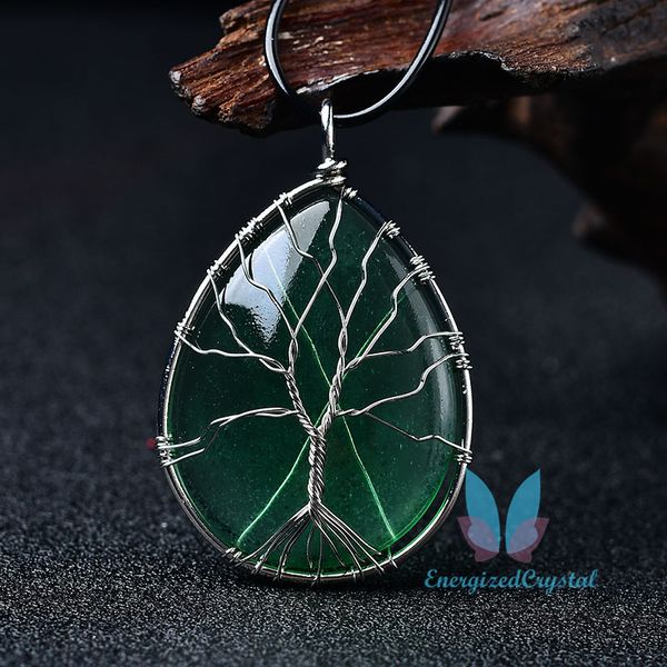 Árvore verde da vida gemstone ovo pingente colar de cristal decoração presente