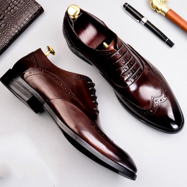 

dress shoes mens formal genuine leather oxford for men black wedding laces brogues