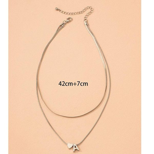 

pendant necklaces ins rhodium double layers snake chain 26 letter heart alphabet a-z initial trendy korean fashion party jewelry, Silver