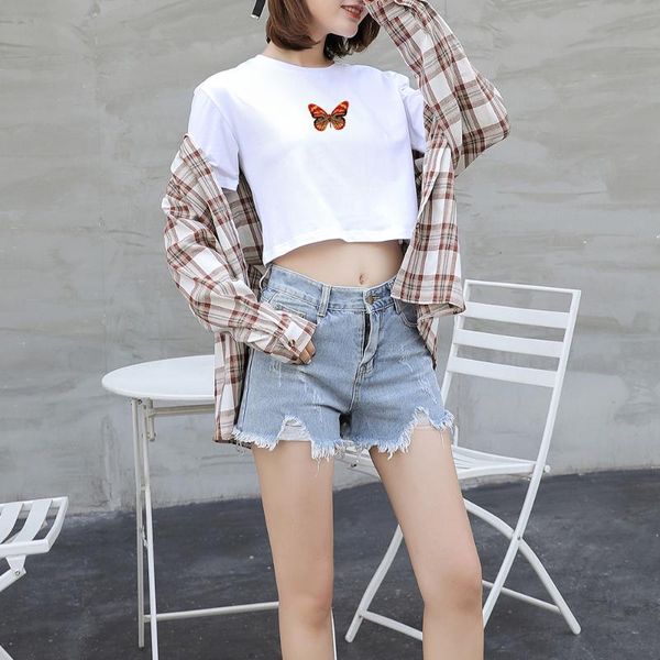 

women's t-shirt fashion oversized t shirt butterfly printing harajuku streetwear tshirt casual short sleeve female loose t-shirt v, White