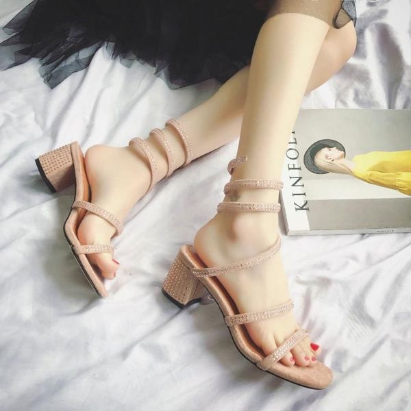 

summer women sandals party fashion rhinestone high heel tied breathable personality shopping lady walking casual woman shoes, Black