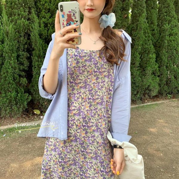 

maternity dresses dress loose and thin small fresh medium long floral wild sling for female students soft m09, White