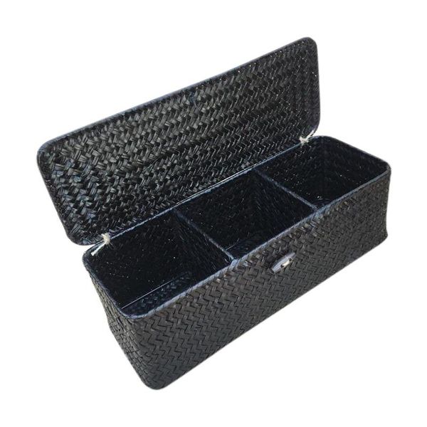

storage baskets 3 compartment box wicker rattan basket with cover sundries holder case container deskorganizer