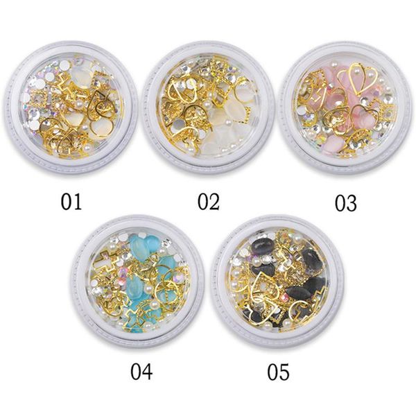 

nail art decorations 1 pot glitter rhinestone crystal jewelry gem metal stone pearl acrylic gel tips decoration accessories manicure, Silver;gold